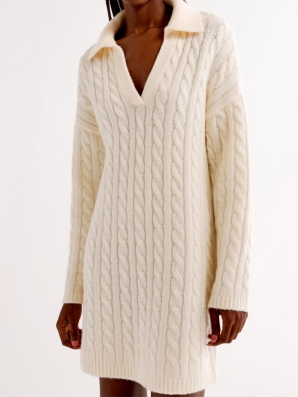 Abercrombie & Fitch Cream Cable V-Neck Sweater